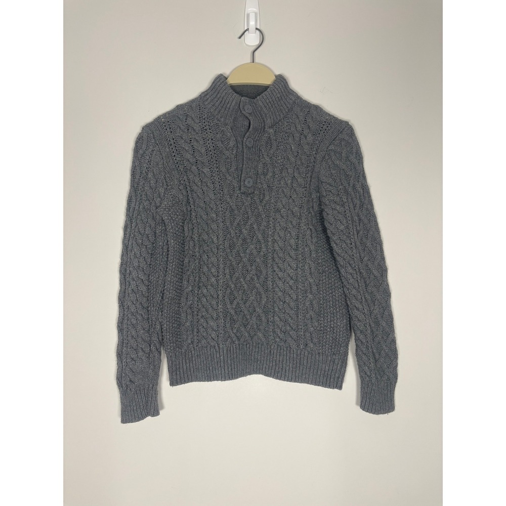 Gap Kids Grey Cable Knit Mock Neck Button Pullover Sweater Size Large